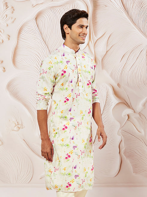 Men's Cream Cotton Blend Kurta